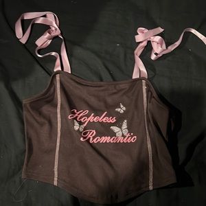 Letter butterfly graphic ribbed tie shoulder cami. Size large